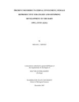 Prudent mothers?: paternal investment, female reproductive strategies and offspring development in the barn owl (Tyto alba)