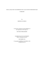 Sexual selection and reproductive allocation in prothonotary warblers