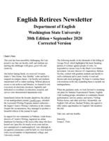 WSU English Retirees Newsletter, 2020