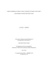 AFRICAN IMMIGRANT PARENT VOICES: THE ROLE OF PARENT AND FAMILY ENGAGEMENT IN EQUITABLE EDUCATION