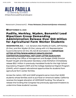 Padilla, Merkley, Wyden, Bonamici Lead Bipartisan Group Demanding Administration Release Over $50 Million for Agricultural Farm Worker Students
