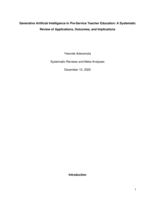 Generative Artificial Intelligence in Pre-Service Teacher Education: A Systematic Review of Applications, Outcomes, and Implications