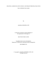 Creating a More Inclusive School: Secondary Principal Practices Supporting Inclusion