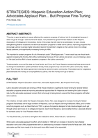 STRATEGIES: Hispanic Education Action Plan; Advocates Applaud Plan... But Propose Fine-Tuning